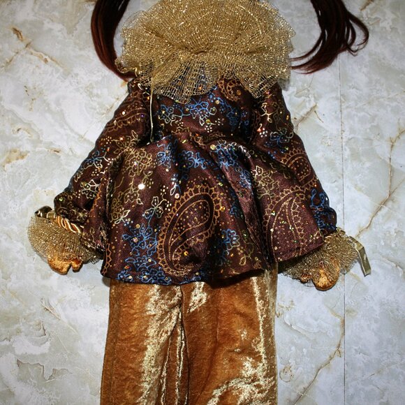 ARTISAN Mardi Gras Doll Gold Velvet Folk Art Holiday Decor Collectible Handmade - Picture 3 of 13